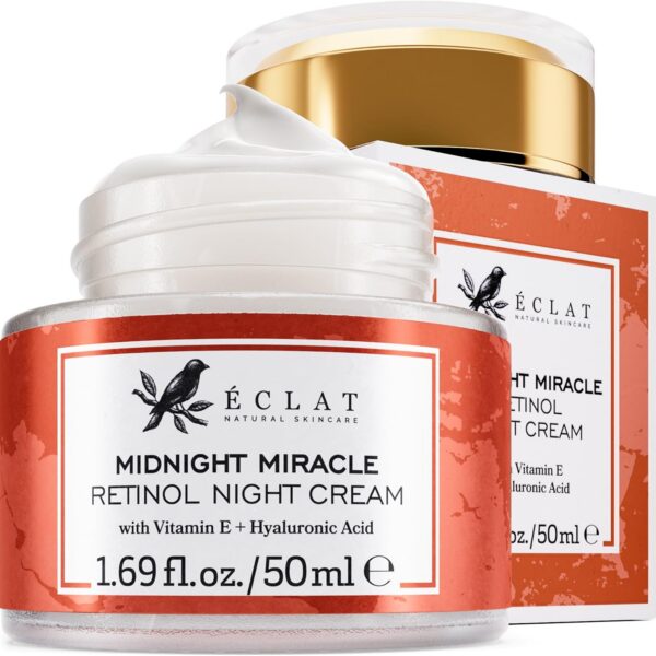 Eclat Skincare Retinol Night Cream – Advanced Retinol Cream for Face with Hyaluronic Acid – Anti Aging to Smooth Wrinkles & Fine Lines - Firming & Hydrating Face Moisturizer for Women and Men 50 ml