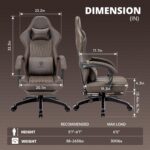 Dowinx Gaming Chair for Adults - Recliner Armchair with Massage Lumbar Support, Swivel, Ergonomic Gaming Chair with Footrest, Office Chair PU Leather Brown - Image 6