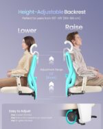 SONGMICS Ergonomic Office Chair, Height Adjustable Desk Chair, Gaming Chair with Adjustable Lumbar Support, Headrest, Armrests, Reclining Backrest, Loads 150 kg, Camel Brown and Cloud White OBN067LJ02 - Image 4