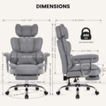 IWMH Executive Office Chair with Footrest, Big and Tall Ergonomic Desk Chair, Heavy Duty Computer Chairs 200KG with Adjustable Headrest, Armrests, Lumbar Support, High Back (Grey) - Image 2