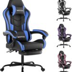 Gaming Chair with Footrest, Ergonomic Gaming Chair, Computer Chair with Lumbar Support, Head Rest, Height Adjustable PC Chairs with 360°-Swivel Seat for Office or Gaming, Black Blue
