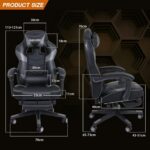 PULUOMIS Gaming Chair, Video Game Chairs for Adults with Footrest, Ergonomic Massage 150° Reclining Gaming Computer Desk Chair, PU Leather Office Chair for Home with Headrest Lumbar, Grey - Image 3
