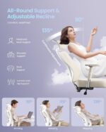 SONGMICS Ergonomic Office Chair, Height Adjustable Desk Chair, Gaming Chair with Adjustable Lumbar Support, Headrest, Armrests, Reclining Backrest, Loads 150 kg, Camel Brown and Cloud White OBN067LJ02 - Image 7