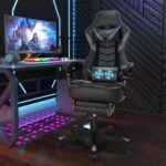 PULUOMIS Gaming Chair, Video Game Chairs for Adults with Footrest, Ergonomic Massage 150° Reclining Gaming Computer Desk Chair, PU Leather Office Chair for Home with Headrest Lumbar, Grey - Image 2