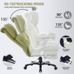 Efomao Desk Office Chair, Heavy Duty 200kg Big and Tall Executive Computer Chair, Unique XX Embroidery Ergonomic High Back PU Leather Chair with Retractable Footrest, Olive Green - Image 3
