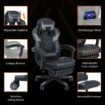 PULUOMIS Gaming Chair, Video Game Chairs for Adults with Footrest, Ergonomic Massage 150° Reclining Gaming Computer Desk Chair, PU Leather Office Chair for Home with Headrest Lumbar, Grey - Image 6