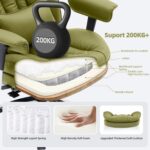 Efomao Desk Office Chair, Heavy Duty 200kg Big and Tall Executive Computer Chair, Unique XX Embroidery Ergonomic High Back PU Leather Chair with Retractable Footrest, Olive Green - Image 5