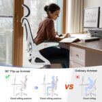 YONISEE Office Chair - Ergonomic Desk Chair with Lumbar Support Headrest Adjustable, Padded Flip-up Armrests Comfy Seat Cushion High Back Executive Manager Chair For Home Office - Image 3