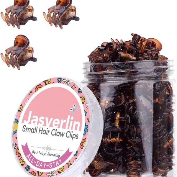 JASVERLIN Small Hair Claw Clips, Fine Thin Short Hair Accessories for Women Girls, Mini Tiny Claw Clip Cute Super Grip Plastic Jaw 50 Pcs (Dark Brown)