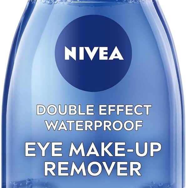 NIVEA Double Effect Waterproof Eye Make-Up Remover (125ml), Daily Use Face Cleanser for Make-Up and Mascara with Cornflower Extract and Biotin