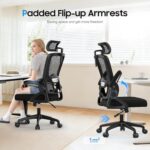 Office Chair, Ergonomic Desk Chair with 2D Lumbar Support and Adjustable Headrest, Swivel Computer Chair with Padded Flip-up Armrests & Thickened Seat,High Back Executive Chair for Home Office - Image 4