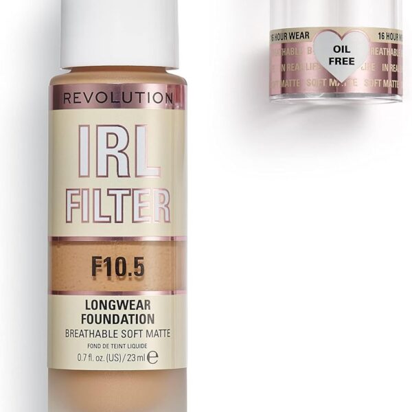 Revolution Beauty London IRL Filter, Longwear Foundation, Medium to Full Coverage, Matte Finish, 16 Hour Wear, F10.5, Skin tones, 23ml
