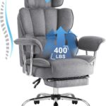 IWMH Executive Office Chair with Footrest, Big and Tall Ergonomic Desk Chair, Heavy Duty Computer Chairs 200KG with Adjustable Headrest, Armrests, Lumbar Support, High Back (Grey)