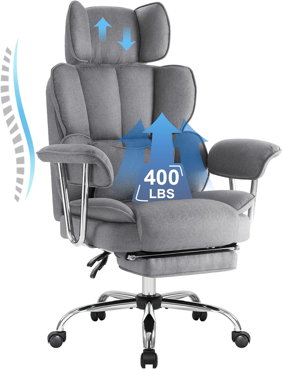 71xVyCv6bJL._AC_SL1500_ IWMH Executive Office Chair with Footrest, Big and Tall Ergonomic Desk Chair, Heavy Duty Computer Chairs 200KG with Adjustable Headrest, Armrests, Lumbar Support, High Back (Grey) - Image 1