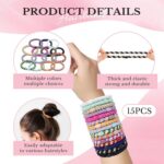 Sularpek 15 Pcs Hair Bobbles, Mixed Color Elastic Hair Ties for Women and Girls, Thick No Damage Bands, Ponytail Holders - Image 2