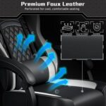 Yaheetech Gaming Chair, Ergonomic Racing Gaming Chair with Massage Lumbar Pillow, High-Back Office Chair with Slide-Out Footrest and Padded Linkage Armrests for Adults (Black/White) - Image 5