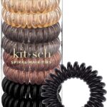 Kitsch Spiral Hair Ties for Women – Coiled Plastic Hair Ties No Damage, Ponytail Holders for Thick and Thin Hair – Creaseless and Dent-Free, Phone Cord Style | Ideal Gifts for Women - Brunette, 8 Pcs