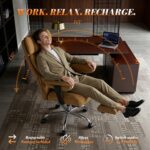 Efomao Desk Office Chair, Big and Tall Fabric Executive Chair with Footrest, High Back Ergonomic Computer Chair, 200KG Heavy Duty Breathable Reclining Plush Padded Desk Chair for Home - Image 6