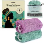CORATED 2pcs African Exfoliating Net Sponge - Bath & Shower Net Sponges, Scrubbing Net Body, Beauty Skin Cleaning for Shower SPA Massage (Light Purple & Light Green)