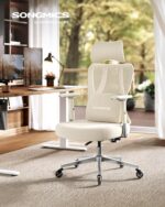 SONGMICS Ergonomic Office Chair, Height Adjustable Desk Chair, Gaming Chair with Adjustable Lumbar Support, Headrest, Armrests, Reclining Backrest, Loads 150 kg, Camel Brown and Cloud White OBN067LJ02 - Image 2