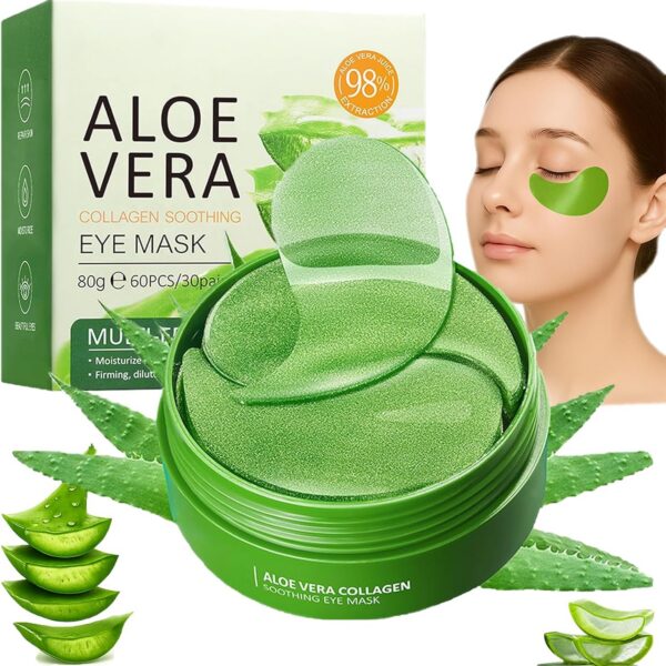 60 Pairs Aloe Vera Under Eye Patches, Collagen Eye Mask for Dark Circles, Puffiness, Wrinkles & Fine Lines, Hydrating & Soothing Anti-Aging Skincare...