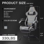 Gaming Chair, Ergonomic Gaming Chair, Computer Chair with Headrest and Lumbar, Racing Computer Chairs, Height Adjustable Rotating PC Chairs, Grey Black - Image 3