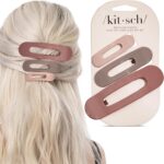 Kitsch Flat Claw Clips for Women - Strong Grip, Comfortable Design | Durable Plastic, Glossy Finish | Lay Down Claw Clip | For All Hair Types | Ideal Gifts for Women - Terracotta, 3pcs