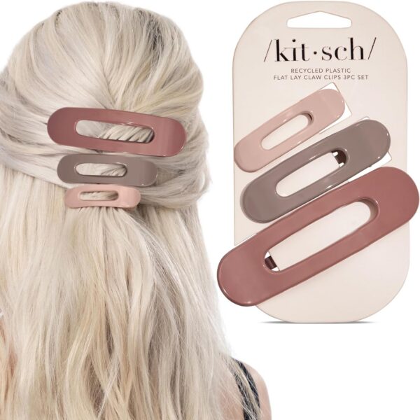 Kitsch Flat Claw Clips for Women - Strong Grip, Comfortable Design | Durable Plastic, Glossy Finish | Lay Down Claw Clip | For All Hair Types | Ideal Gifts for Women - Terracotta, 3pcs