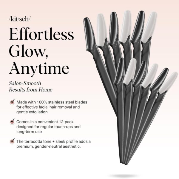 Kitsch Dermaplane Razor for Women Face – Face Razors for Women & Men, Eyebrow Trimmer & Face Shaver – Exfoliating Facial Razor & Skin Care Tool for Smoother Skin - Black, 12 pcs
