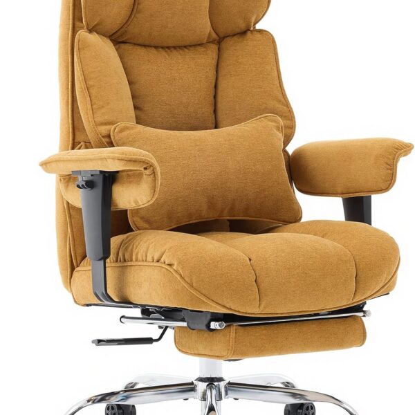Efomao Desk Office Chair, Big and Tall Fabric Executive Chair with Footrest, High Back Ergonomic Computer Chair, 200KG Heavy Duty Breathable Reclining Plush Padded Desk Chair for Home