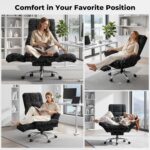 HOMRELEXA Big and Tall Office Chair, Flip Armrests for Pets & Cross Legged Sitting, Executive Ergonomic Computer Gaming Chair with Foot Rest, Gliter Fabric Wide Seat Reclining Desk Chair, Black - Image 2