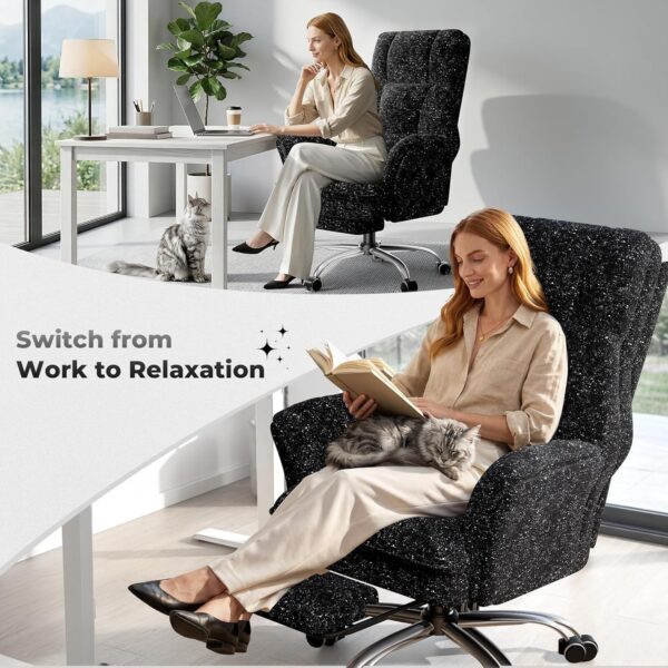 HOMRELEXA Big and Tall Office Chair, Flip Armrests for Pets & Cross Legged Sitting, Executive Ergonomic Computer Gaming Chair with Foot Rest, Gliter Fabric Wide Seat Reclining Desk Chair, Black