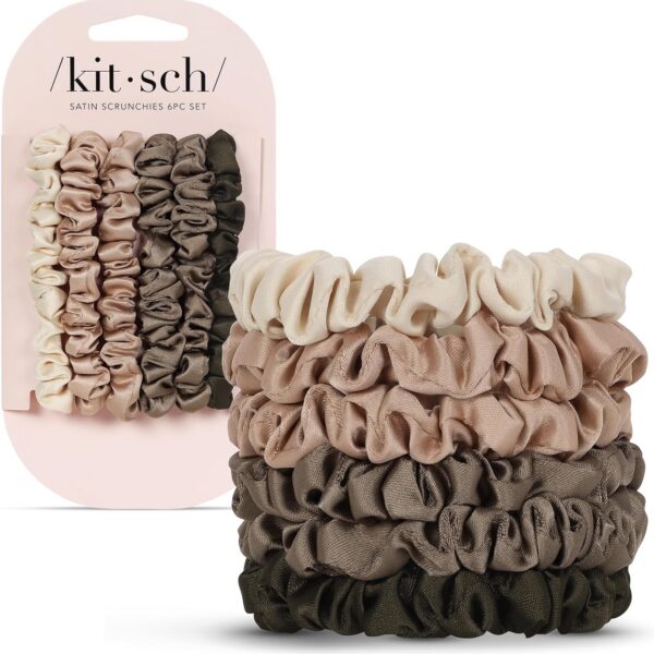 Kitsch Ultra-Petite Satin Scrunchies for Women - No Crease, Frizz-Free Sleep | Softer Than Silk Scrunchies Gentle On Hair Scrunchies for All Hair Types | Stylish Hair Accessories - Eucalyptus, 6pcs