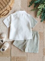Vintaside Kids Baby Boy Decorated Patch Pocket Lapel Short Sleeve Cardigan And Shorts Set - Image 2