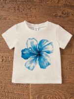SHEIN 2pcs/Set Toddler Girls' Casual Hibiscus Flower, Marine Life, Shell, Bow Print Loose Round Neck Short Sleeve T-Shirt And Fitted Bike Shorts Set, Suitable For Spring/Summer, Casual, Beach, Weekend, Cute Summer Outfit For Young Girl, Korean Style, Summer Outerwear, Young Girl Summer Clothes, Young Girl Shell Set, Young Girl Beach Set - Image 5