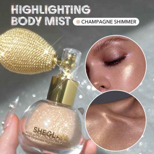 SHEGLAM Go Go Glow Highlighting Body Mist-Champagne Shimmer Brand Beauty Makeup Face Paint Cosmetic For Women Girls Perfect For Spring Summer Ideal For Y2K Fancy Fashion Suitable For Birthday Mother'S Day Gift Rave Party Ready Best Color
