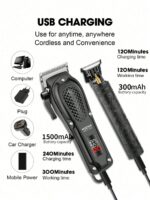 HIENA 2 Pieces Professional Hair Clipper Set, Cordless Hair Trimmer For Men, 5 Models And Styles, T9 Blade For Smooth Shaving, USB Charging Port With LED Indicator, 1500mAh Lithium Battery, Best Companion For Home Haircut - Image 5