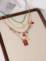 4pcs Bohemian Handmade Beaded Colorful Square Fish & Starfish Pendant Multilayer Necklace Set For Women, Suitable For Daily, Party, Beach, All Seasons - Image 2