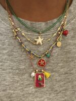 4pcs Bohemian Handmade Beaded Colorful Square Fish & Starfish Pendant Multilayer Necklace Set For Women, Suitable For Daily, Party, Beach, All Seasons