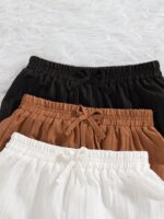 3pcs/Set Girls' Casual Solid Color Pants With Bow Decor Elastic Waistband, Suitable For Spring & Autumn - Image 4