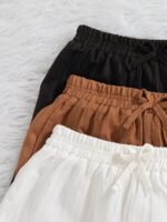 3pcs/Set Girls' Casual Solid Color Pants With Bow Decor Elastic Waistband, Suitable For Spring & Autumn - Image 3