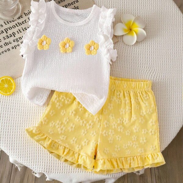 Toddler Girls' Summer Bow Decor Top And Snowflake Textured Shorts Set