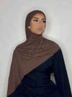 1pc Women's Simple Classic Solid Color Elegant Casual Edged Scarf, Premium Knit Fabric Viscose Jersey Hijabs Scarf, Long Turban Style Headscarf, Suitable For Daily Life, Outings And Gatherings
