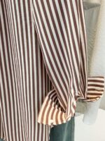 Women's Classic Striped Long Sleeve Shirt, With Collar, Front Button Design, Pocket Decor, Suitable For Office & Casual Wear In Spring, Summer, Autumn And Winter - Image 7