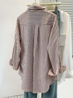 Women's Classic Striped Long Sleeve Shirt, With Collar, Front Button Design, Pocket Decor, Suitable For Office & Casual Wear In Spring, Summer, Autumn And Winter - Image 4