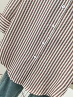 Women's Classic Striped Long Sleeve Shirt, With Collar, Front Button Design, Pocket Decor, Suitable For Office & Casual Wear In Spring, Summer, Autumn And Winter - Image 6