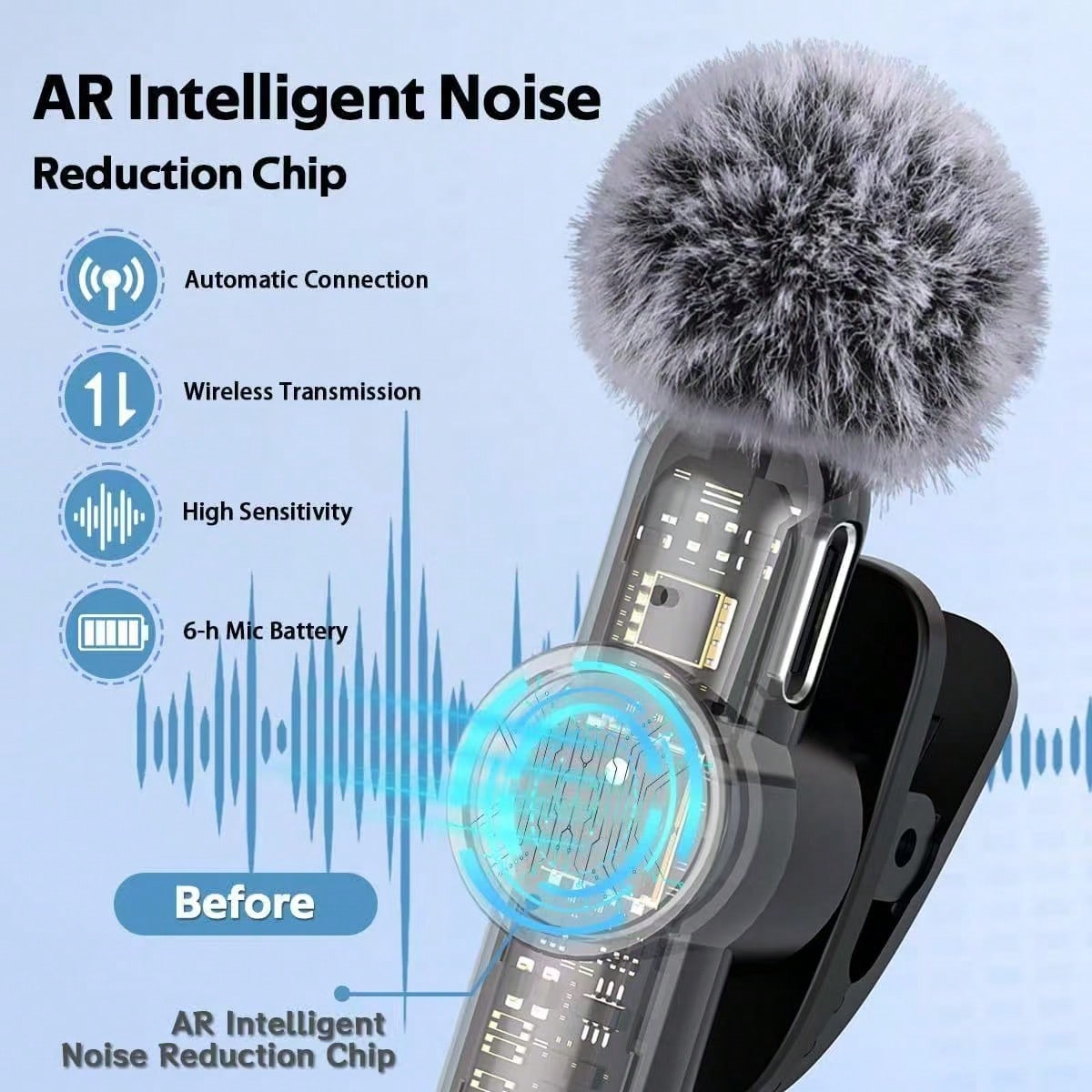 Wireless Lavalier Microphone, Plug And Play, Smart Noise Cancellation, Omnidirectional Condenser, With Windscreen, Professional Equipment, Wireless Lavalier Microphone For Recording, Live Streaming, Interviews, Song Recording, Podcasts, Interviews And Vlogs - USB Type-C (Multiple Interfaces And Colors Available), Rechargeable 60mAh Lithium Battery, 2.4G/3G/4G/5G Connectivity, Interview Recording | Wireless Microphone | Omnidirectional Pickup | Portable Wireless Microphone | Smartphone Microphone - Image 4