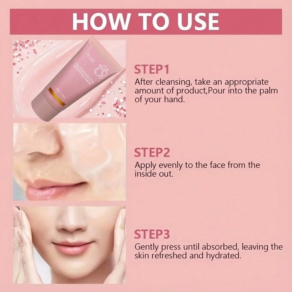 MELAO Melo Collagen & Biotin Face Mask, Deep Hydrating & Nourishing Overnight Mask, Brightening & Firming, Suitable For All Skin Types, 50g/1.76oz - Image 4