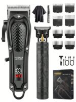 HIENA 2 Pieces Professional Hair Clipper Set, Cordless Hair Trimmer For Men, 5 Models And Styles, T9 Blade For Smooth Shaving, USB Charging Port With LED Indicator, 1500mAh Lithium Battery, Best Companion For Home Haircut