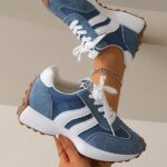 2026 New Women Thick Sole Sneakers, Lace-Up Casual Chunky Sneakers, Flat Platform, Breathable Patchwork, Spring/Summer, Height Increasing